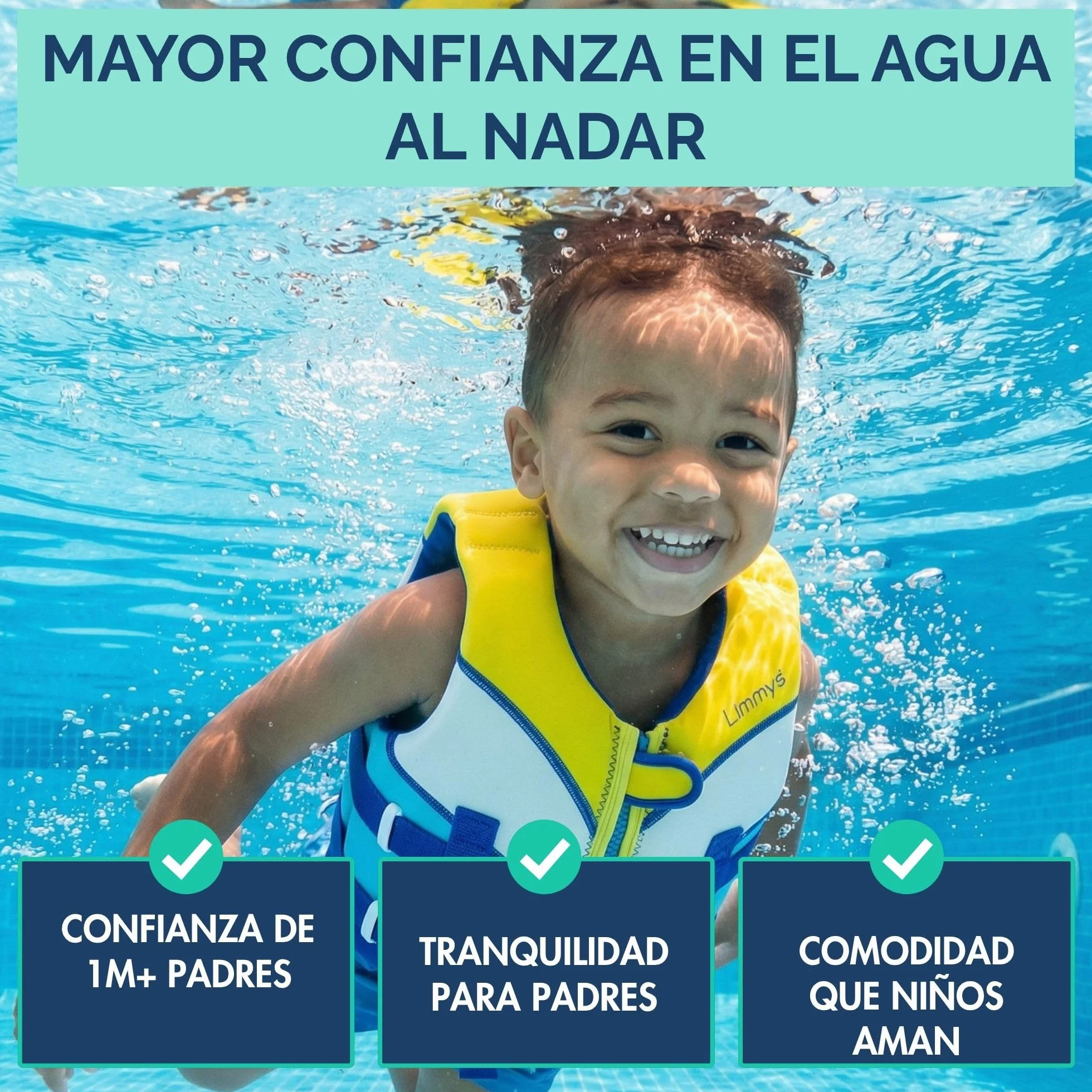 Limmys Chaleco de Natación para Niños con Paneles de Espuma, Certificado CE, Doble Cremallera YKK, Neopreno Premium