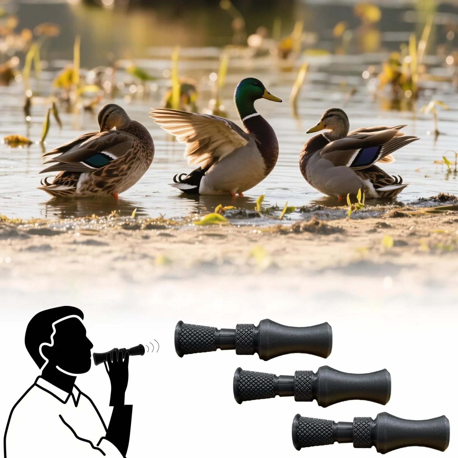 Juego de 3 llamadores de pato con 5 lengüetas, kit profesional de caza de aves acuáticas multivoz