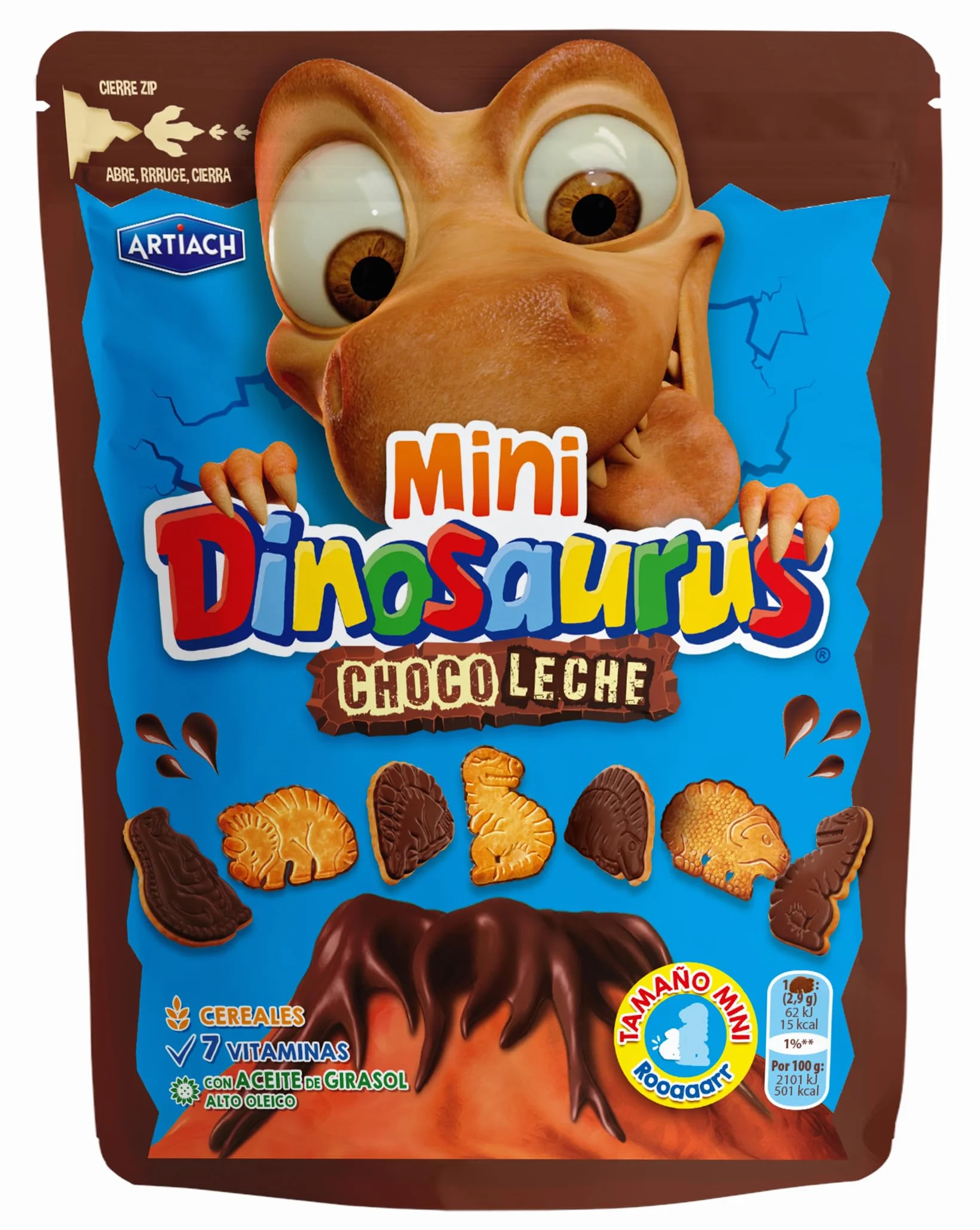 Mini Dinosaurus Chocolate con Leche con cierre ZIP 100g