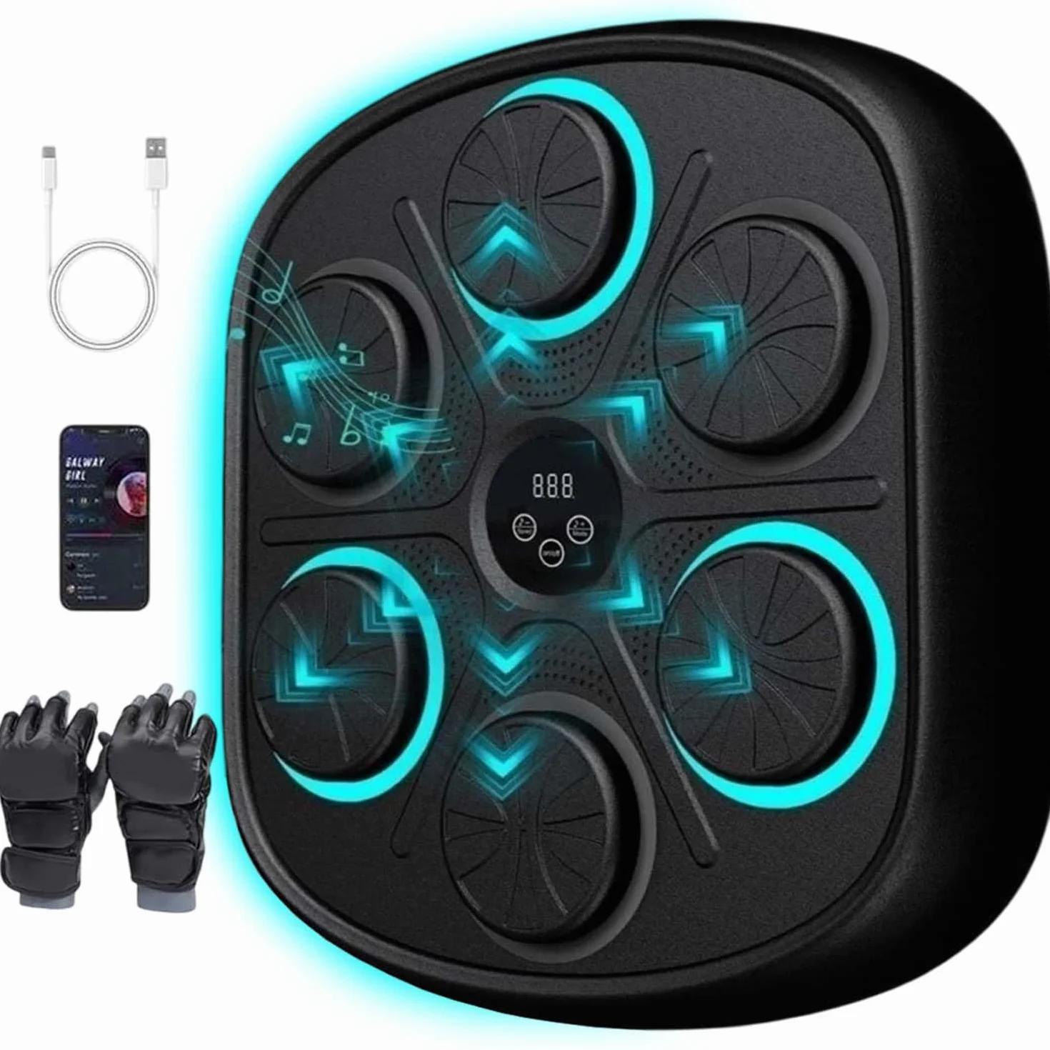 Máquina de Boxeo Musical de Pared 9 Velocidades Bluetooth con Recuento de Golpes y Guantes