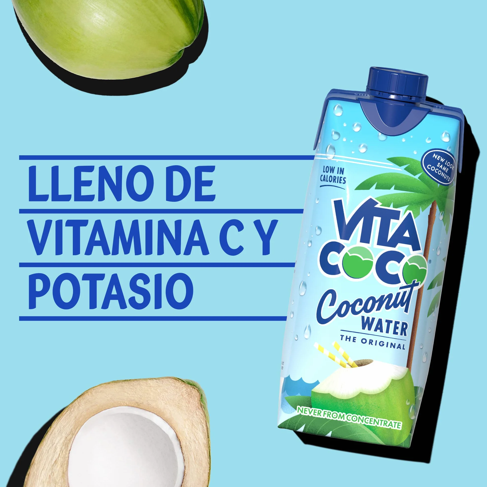 Vita Coco Agua de Coco Original 12 x 330ml, Con Electrolitos, Vitamina C, Potasio y Sin Gluten