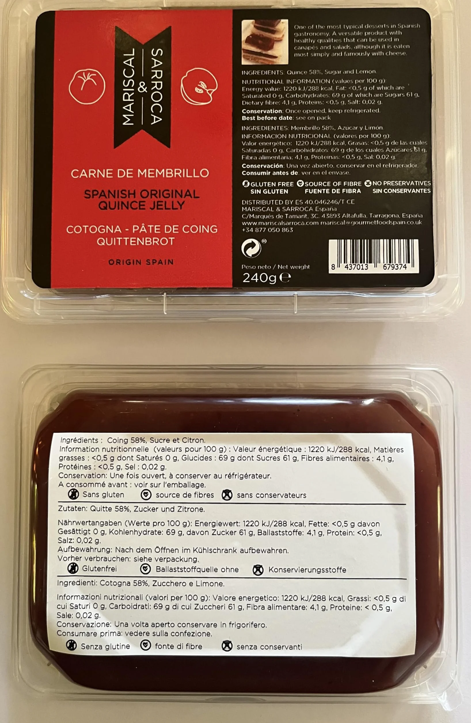 Pack Membrillos 4 x240g Mariscal & Sarroca : Original, con Naranja, con Nueces y con Higos