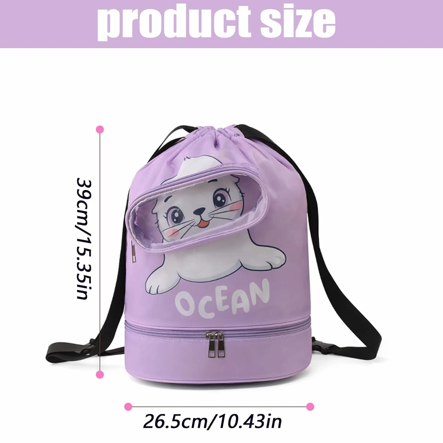 Mochila con Cordón Impermeable para Niños Bolsa de Natación Grande Deporte Compartimento