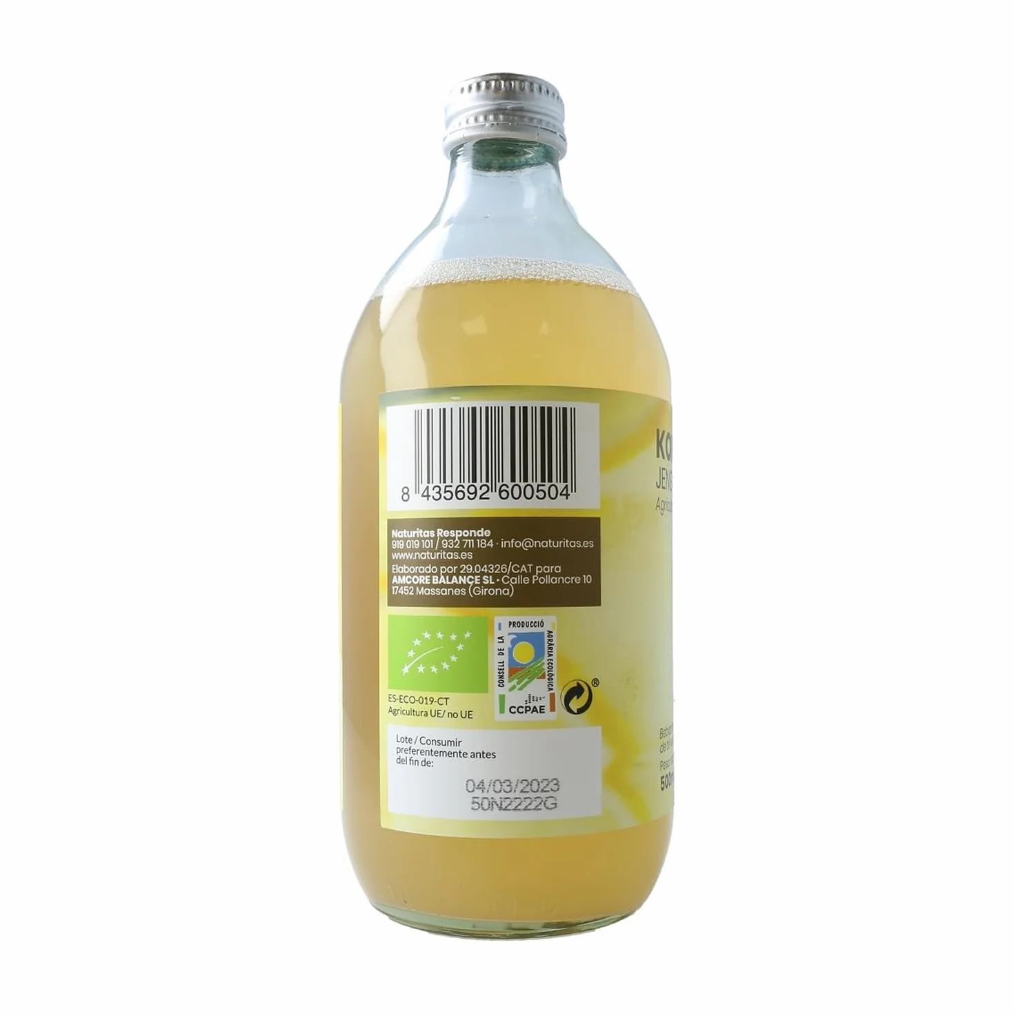 Pack de kombucha jengibre-limón BIO | 6 unidades de 500ml | Naturitas Essentials | Refresco saludable | Ayuda a la digestión | Refrescos