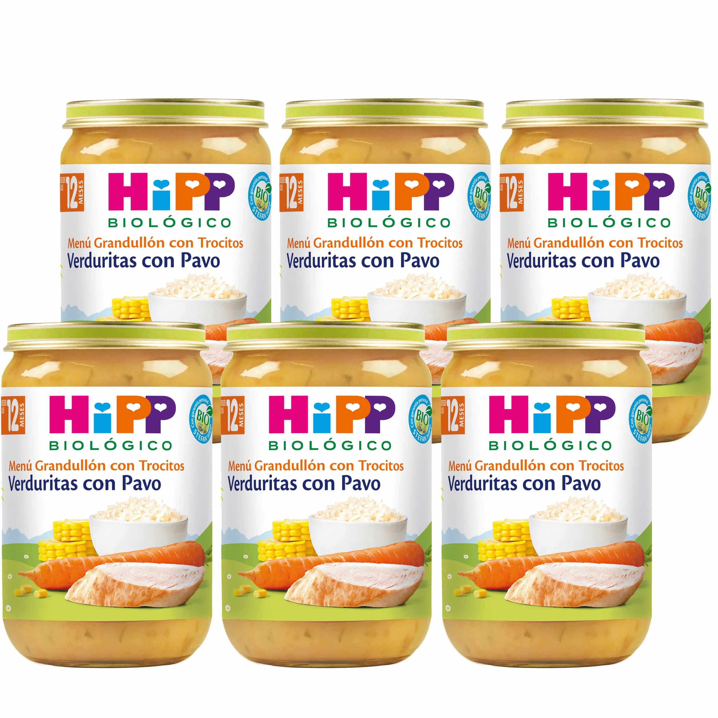 HiPP Biológico - Tarrito De Verduras con Pavo BIO - Menú Grandullón con Trocitos - Pack 6x220g - Ingredientes de Producción Ecológica - Sin Gluten - A Partir de 12 Meses