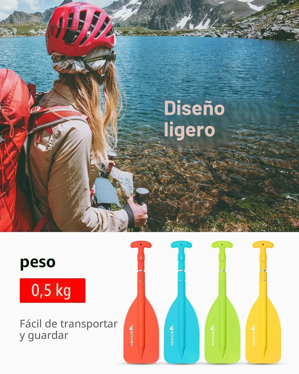 Abahub Remo Telescópico 53-106cm Emergencia Mango en T Timón Ligero Auxiliar Eje Aluminio para Kayak Inflable Azul Naranja Amarillo