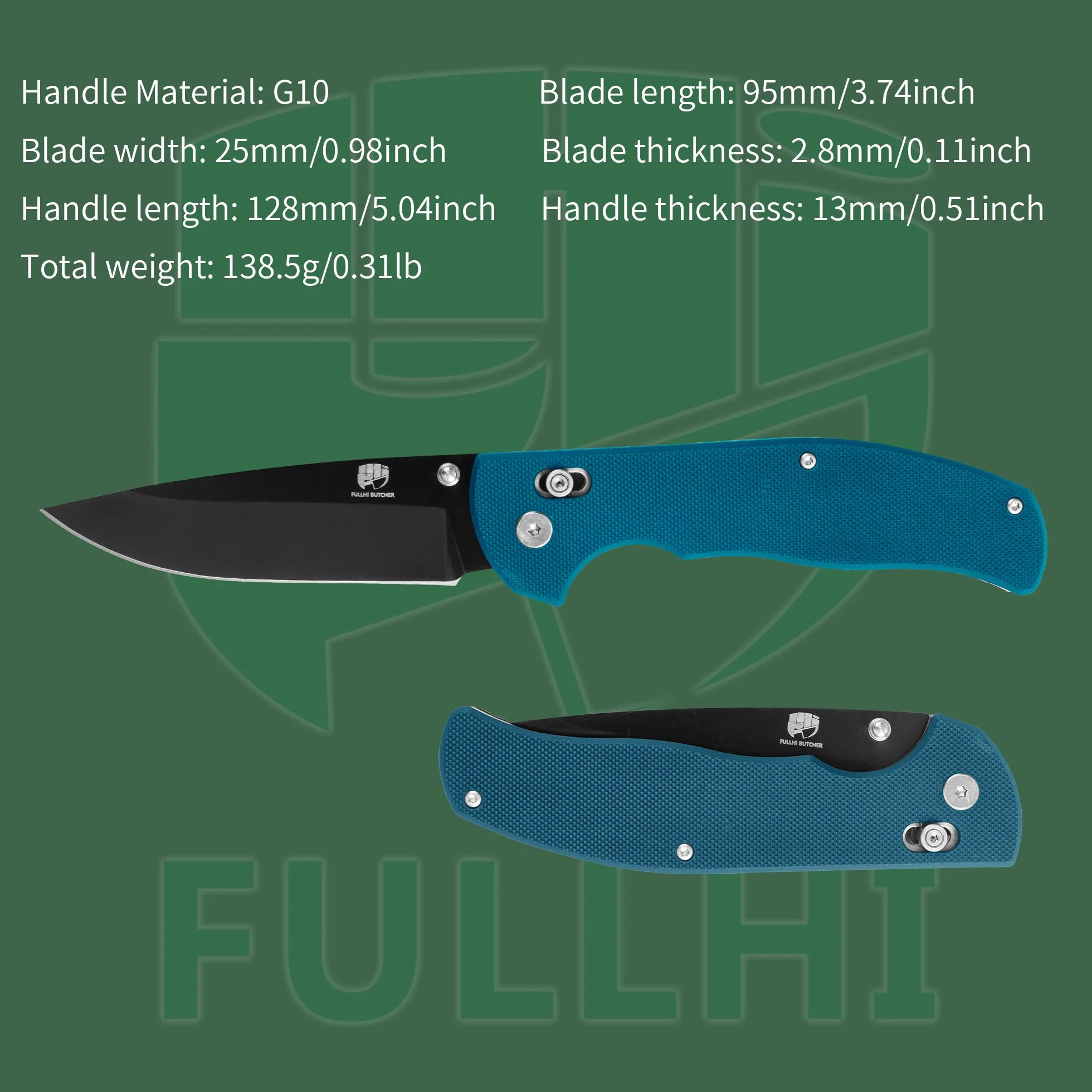 FULLHI Navaja de Bolsillo Plegable G10 con Mosquetón Clip para Camping Supervivencia Senderismo Cuchillos (Azul-negro)
