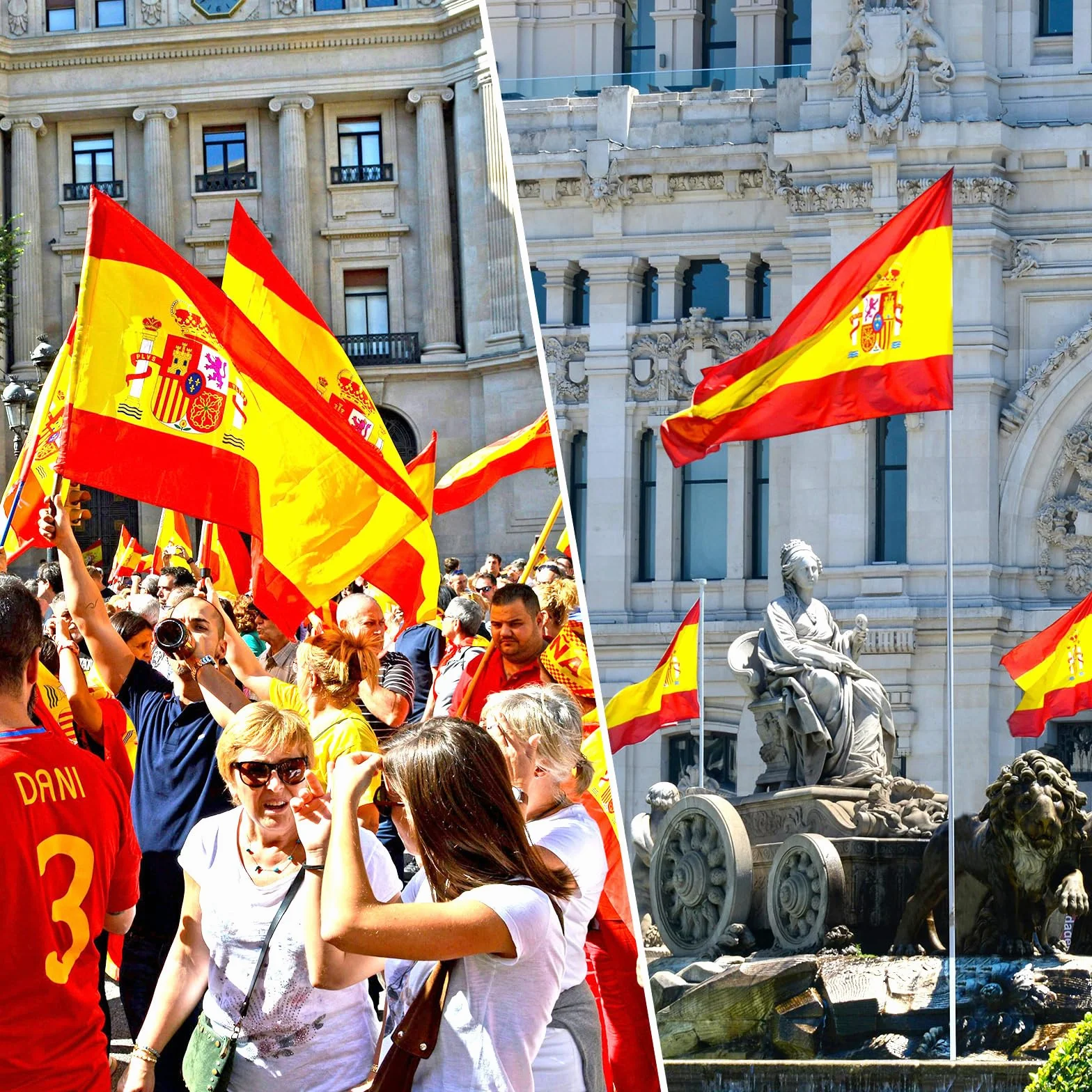 Bandera de España Grande 90x145 cm + 10 Mini Banderas 14x21 cm, Bandera Real Madrid Poliéster para Euro 2024