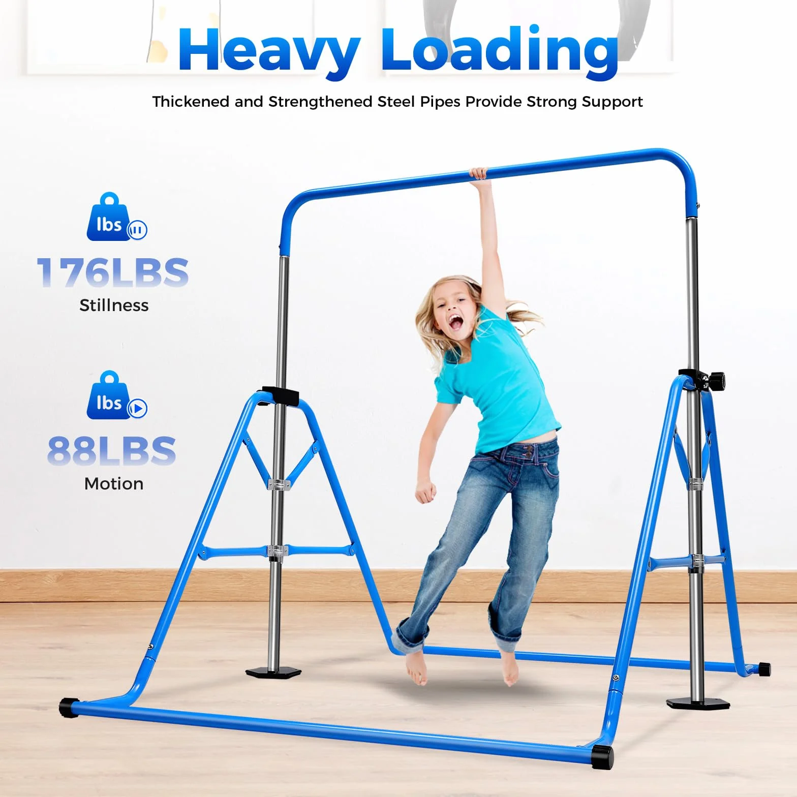 Barra de gimnasia para niños ajustable 5 alturas 100 kg azul