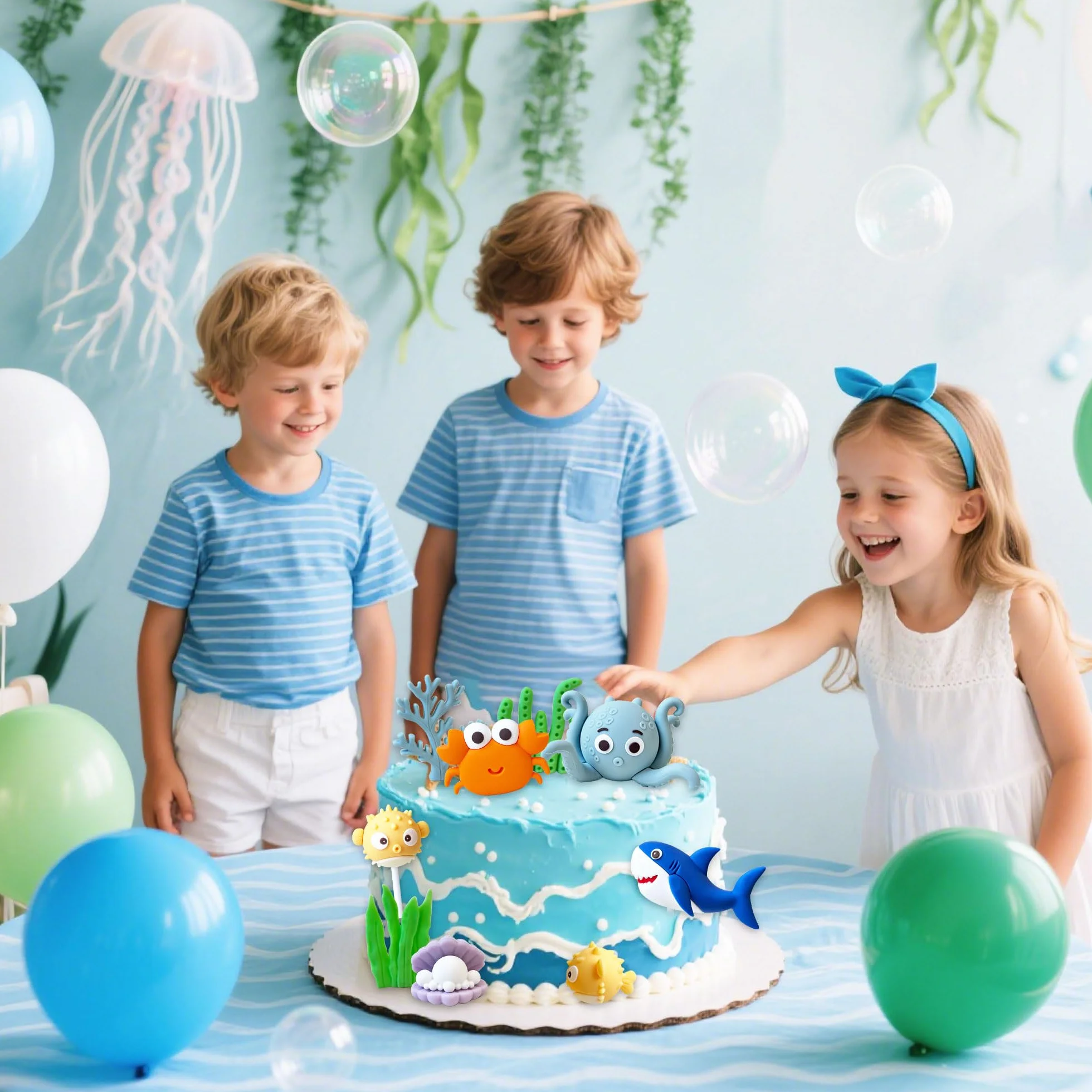 decoración torta animales marinos cumpleaños temática oceánica adornos pastel criaturas marinas figura superior para temática submarina decoración fiesta baby shower