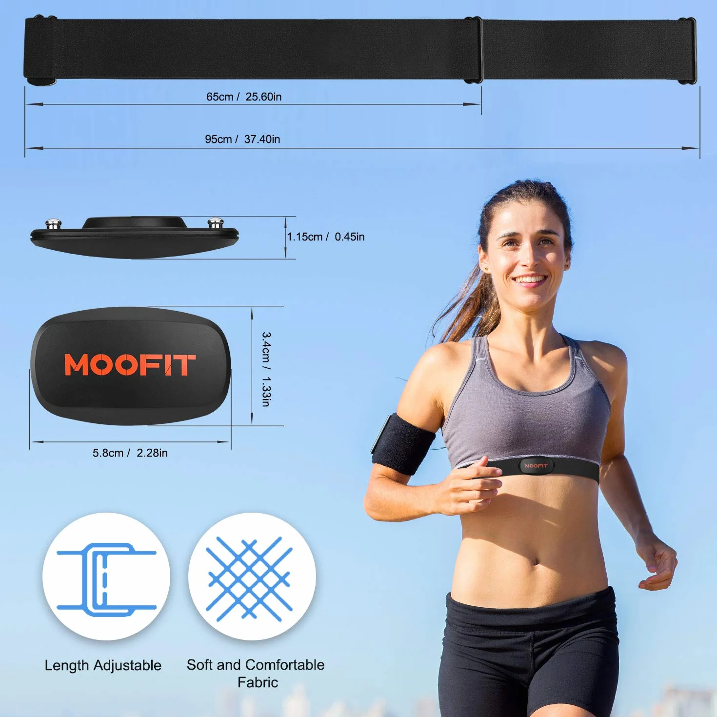 Moofit HR6 Pulsometro Banda Pectoral IP67 Bluetooth ANT+ Sensor FC