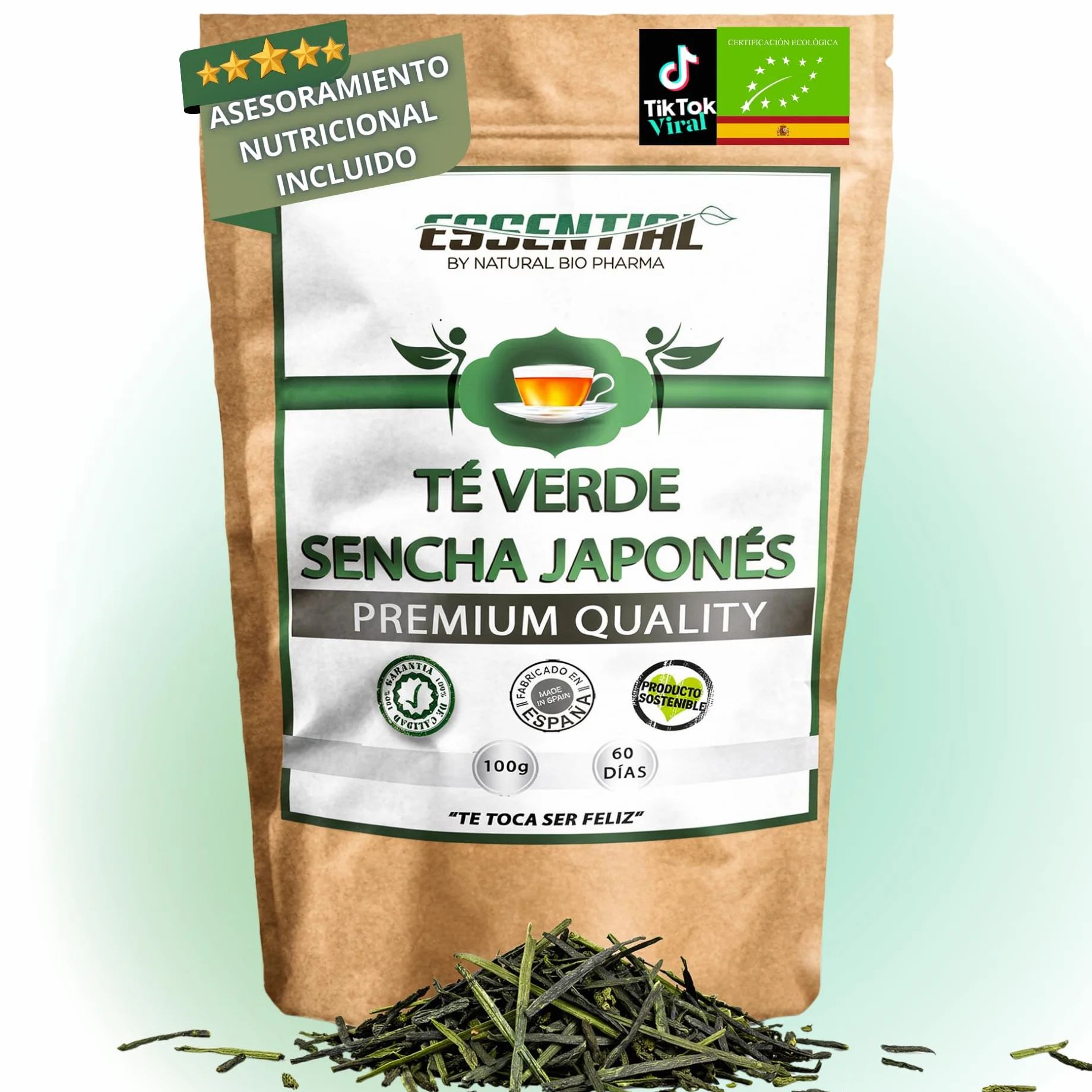 Té Verde Sencha Japonés 100% Natural y Orgánico. Potente Quemagrasas con Efecto Adelgazante y alto contenido de Antioxidantes (refuerza tu Sistema Inmunológico). Detox Té.