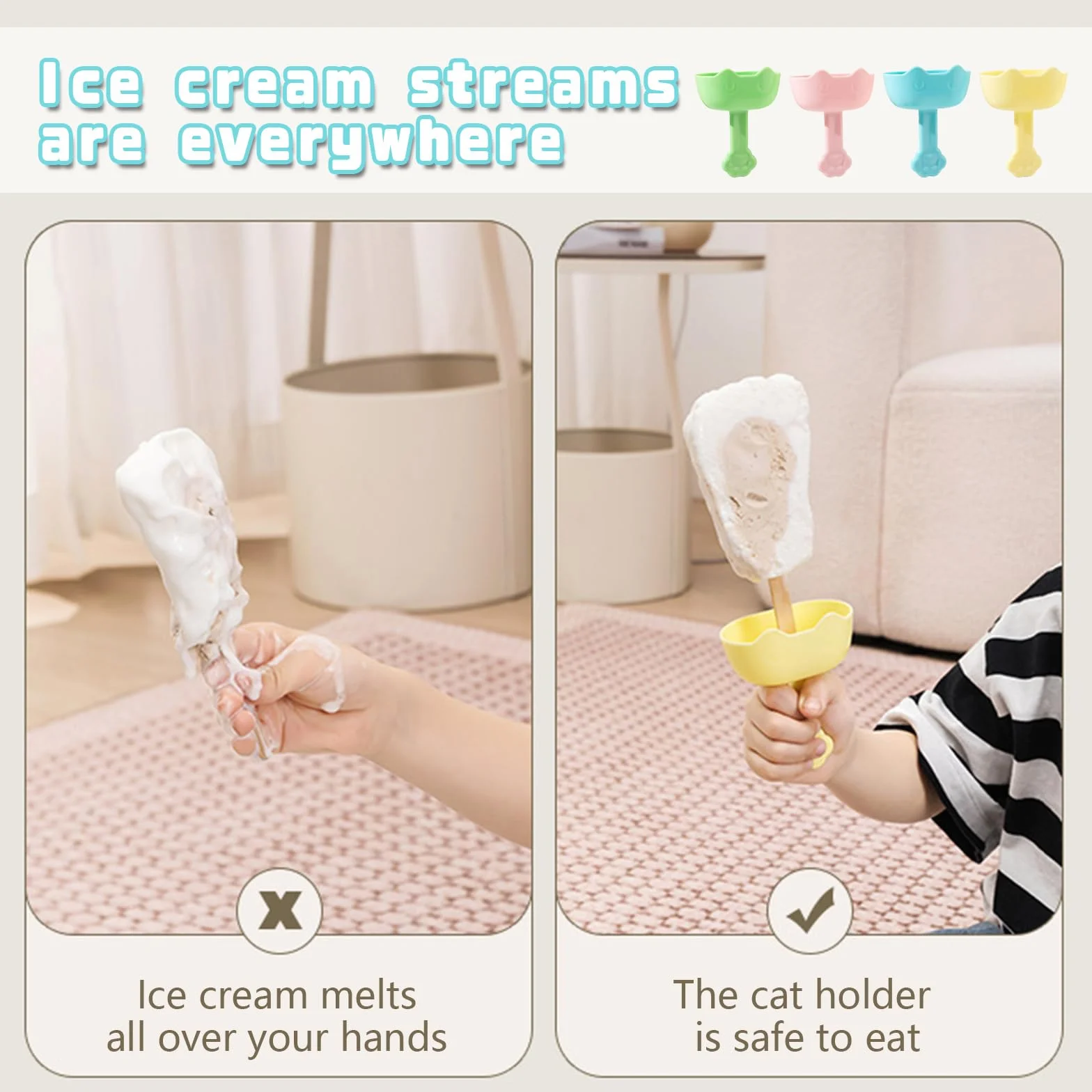 Soporte para palitos de hielo sin goteo para niños, 4 unidades, soporte para hielo para niños, reutilizables, para niños pequeños