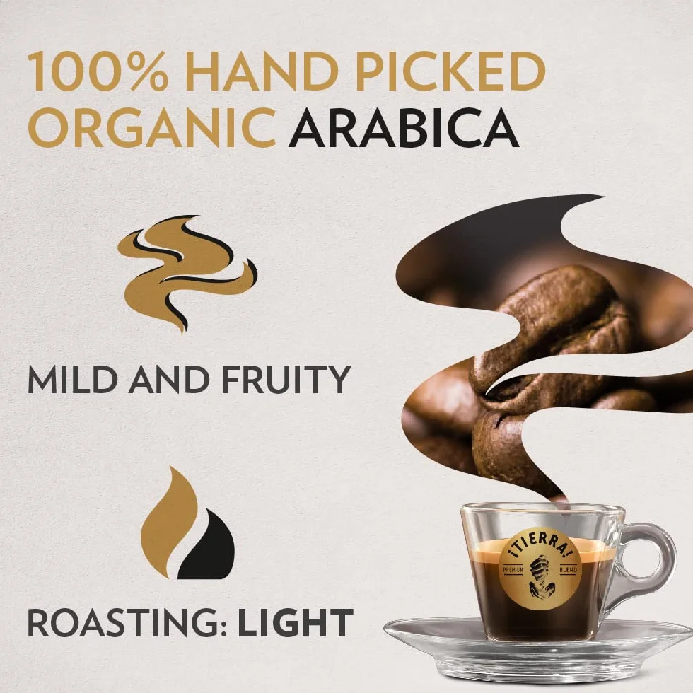 Lavazza, ¡Tierra! for Planet, Café en Grano Natural para Máquina de Café Espresso-Superautomática, Notas de Frutos Tropicales y Flores, 100% Arábica, Intensidad 6, Tueste Ligero, 1Kg, Amazon Exclusive