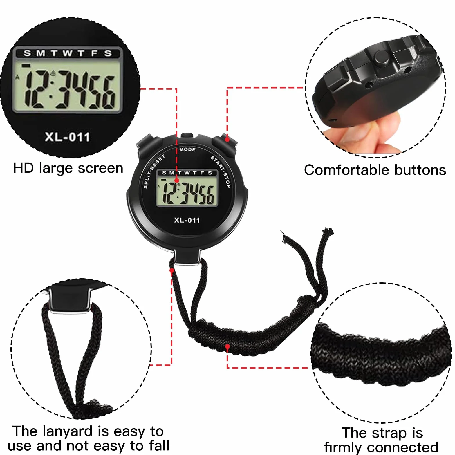 Cronómetro Deportivo Digital Profesional 3 Piezas, Cronógrafo de Mano Reloj para Fútbol Correr Natación