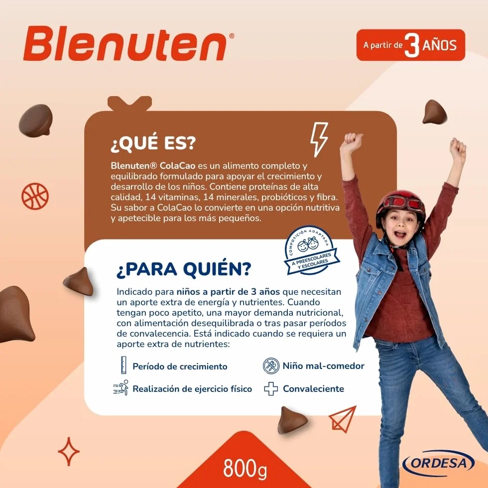 Blenuten Cola Cao | 800g | Suplemento Alimenticio Para Niños Mayores de 3 Años, con Vitaminas y Minerales