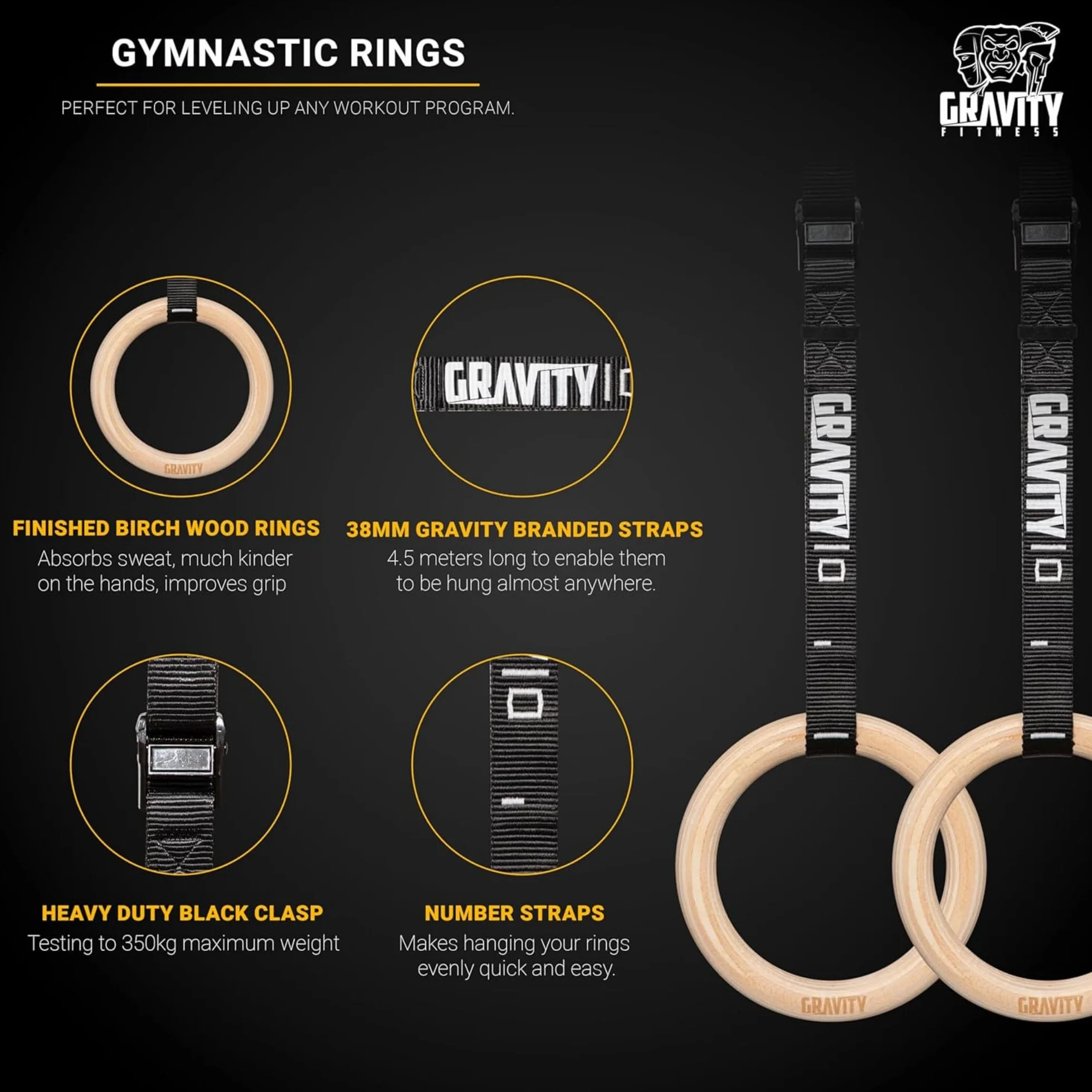 Gravity Fitness Anillos de Gimnasia de Madera