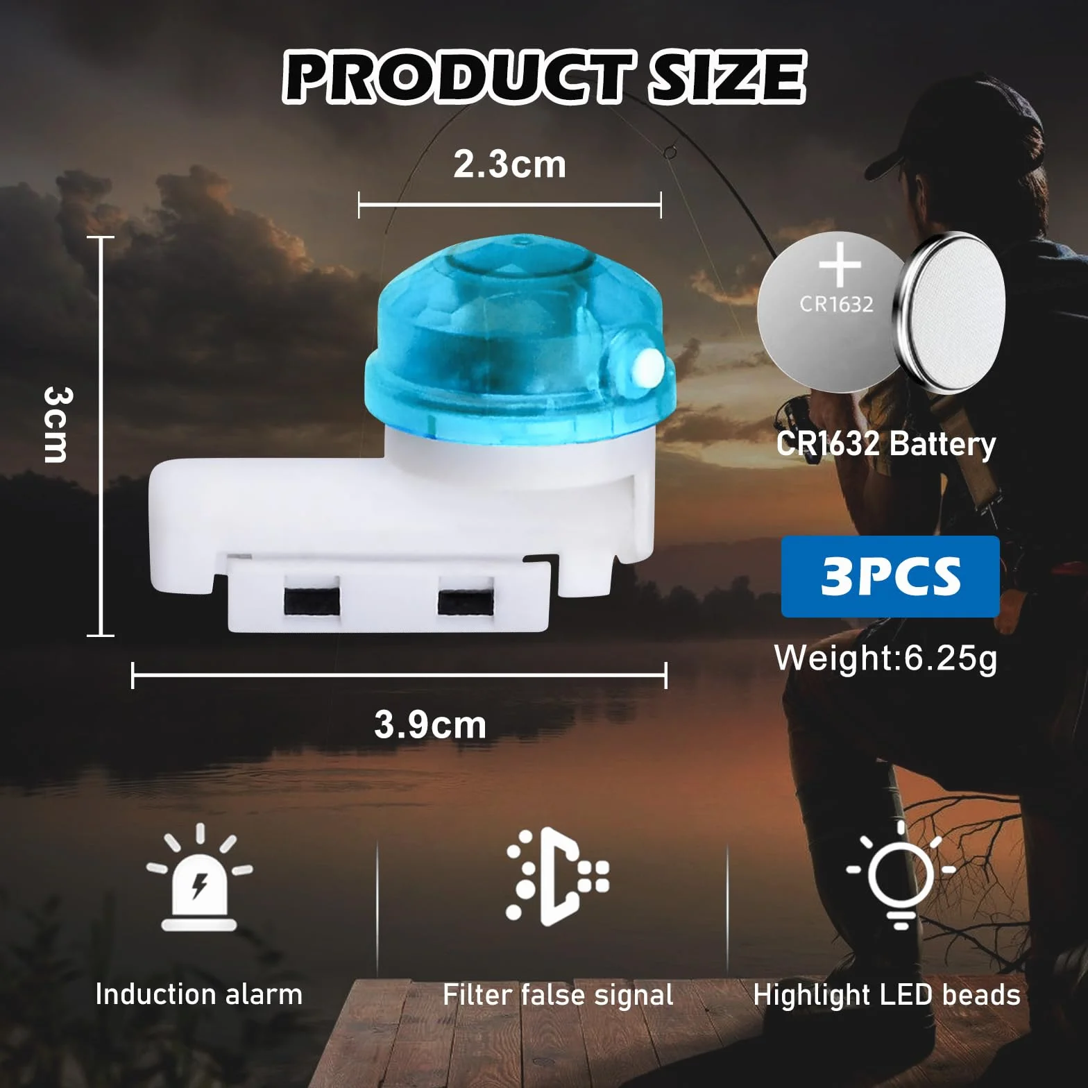 Alarmas de Picada de Pesca LED, 3 Piezas Indicadores Electrónicos para Caña de Pescar