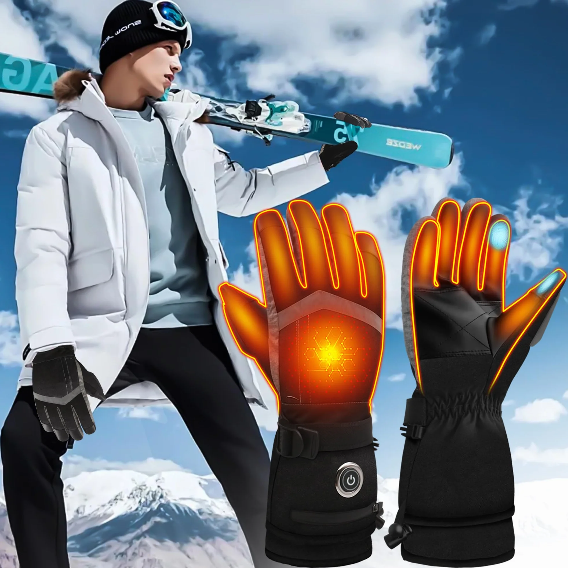 SVPRO Guantes calefactados recargables 5V 6000mAh impermeables resistentes al viento para esquí caza motociclismo