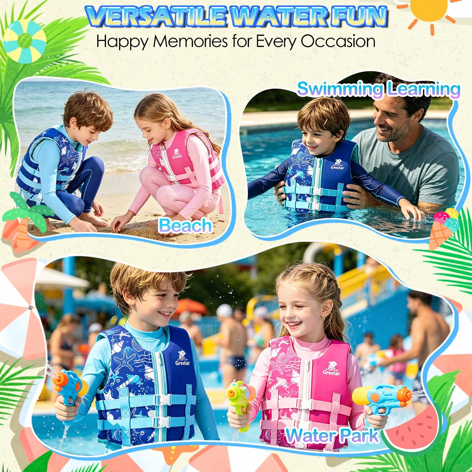 Grestar Chaleco Flotador Infantil Neopreno 2-9 Años 15-35 kg