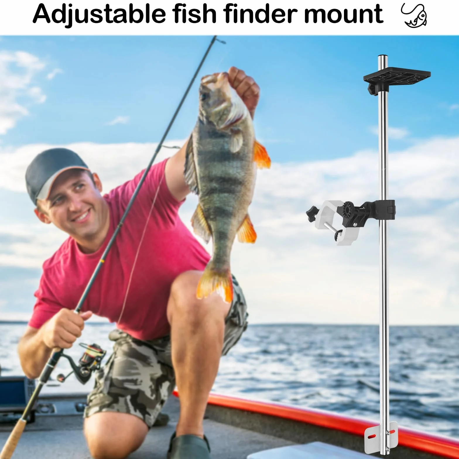 Soporte para Sonda De Pesca Giratorio 360° Aleación De Aluminio Abrazadera Ajustable Universal 80cm