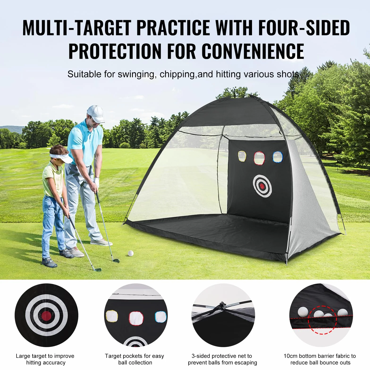 VEVOR Red de Golf 3080 x 1850 x 1970 mm Entrenamiento Swing Interior Exterior con Objetivo y Bolsa de Transporte