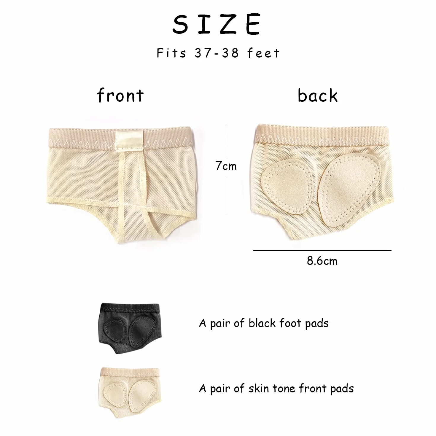 Tanga de pie de ballet paquete de 2, calcetines de apoyo para almohadilla de dedo, negro y tono de piel