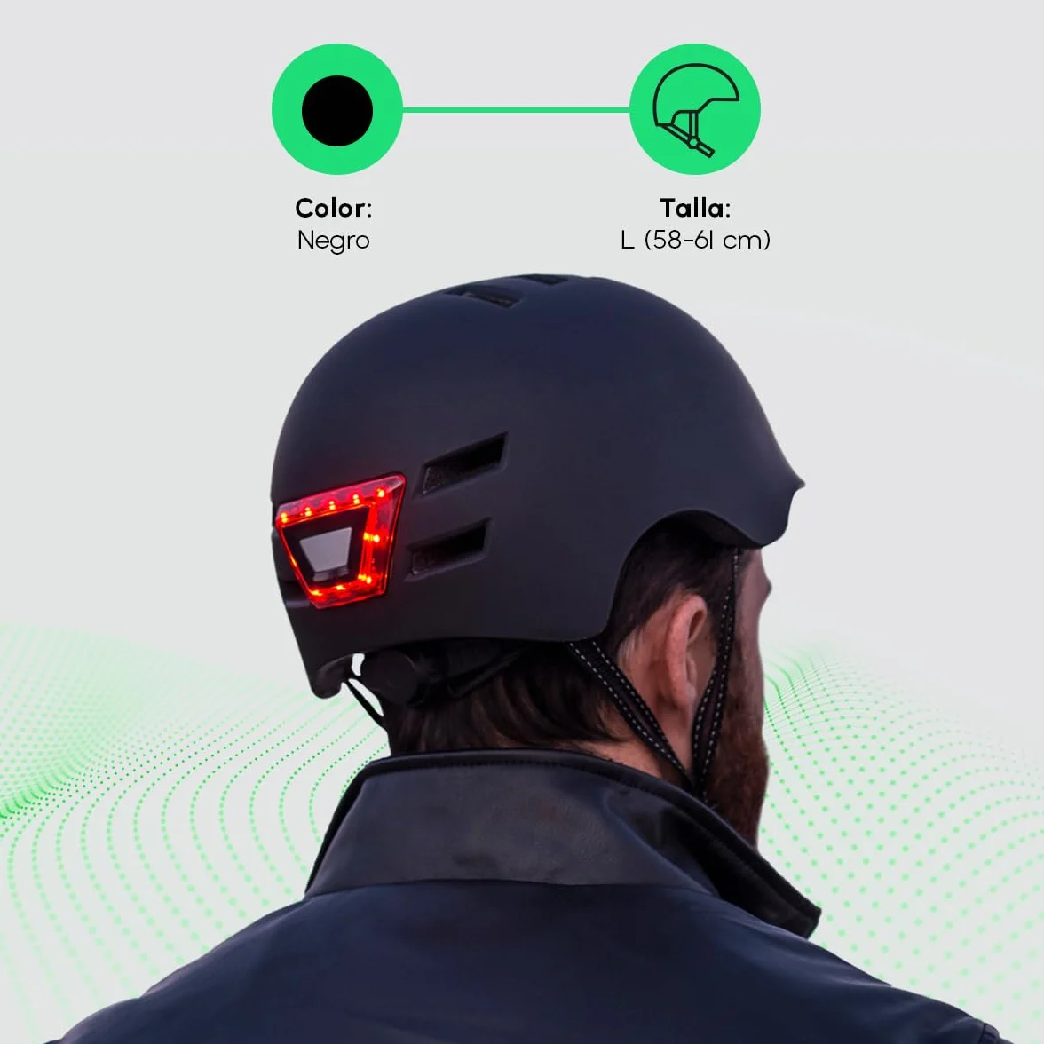 Youin Casco Homologado LED Frontal y Trasera Negro Talla M 52-58cm Protección Visibilidad Patinetes Bicicletas