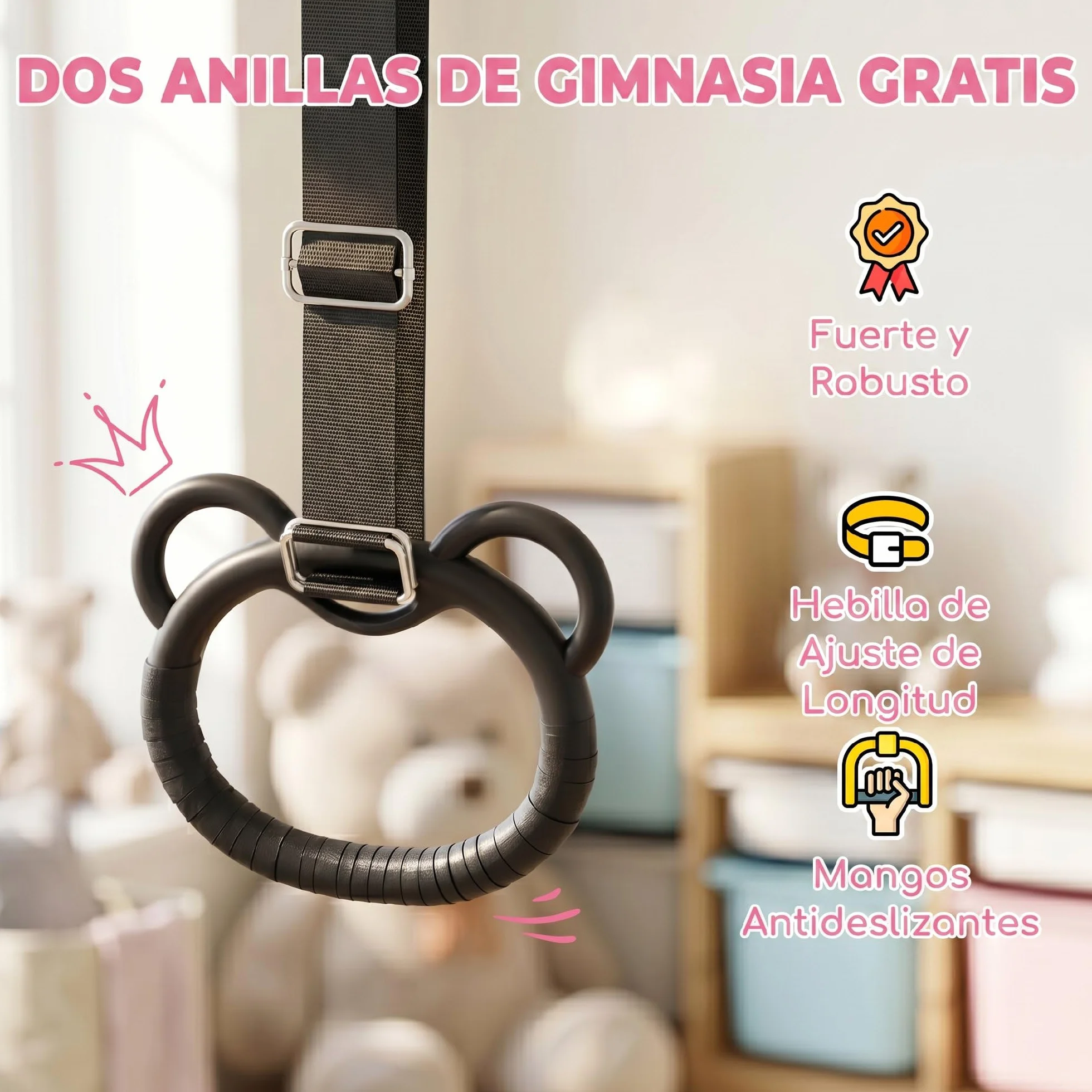 HOMCOM Barra de Gimnasia Plegable para Niños con Altura Ajustable 5 Niveles y Anillos