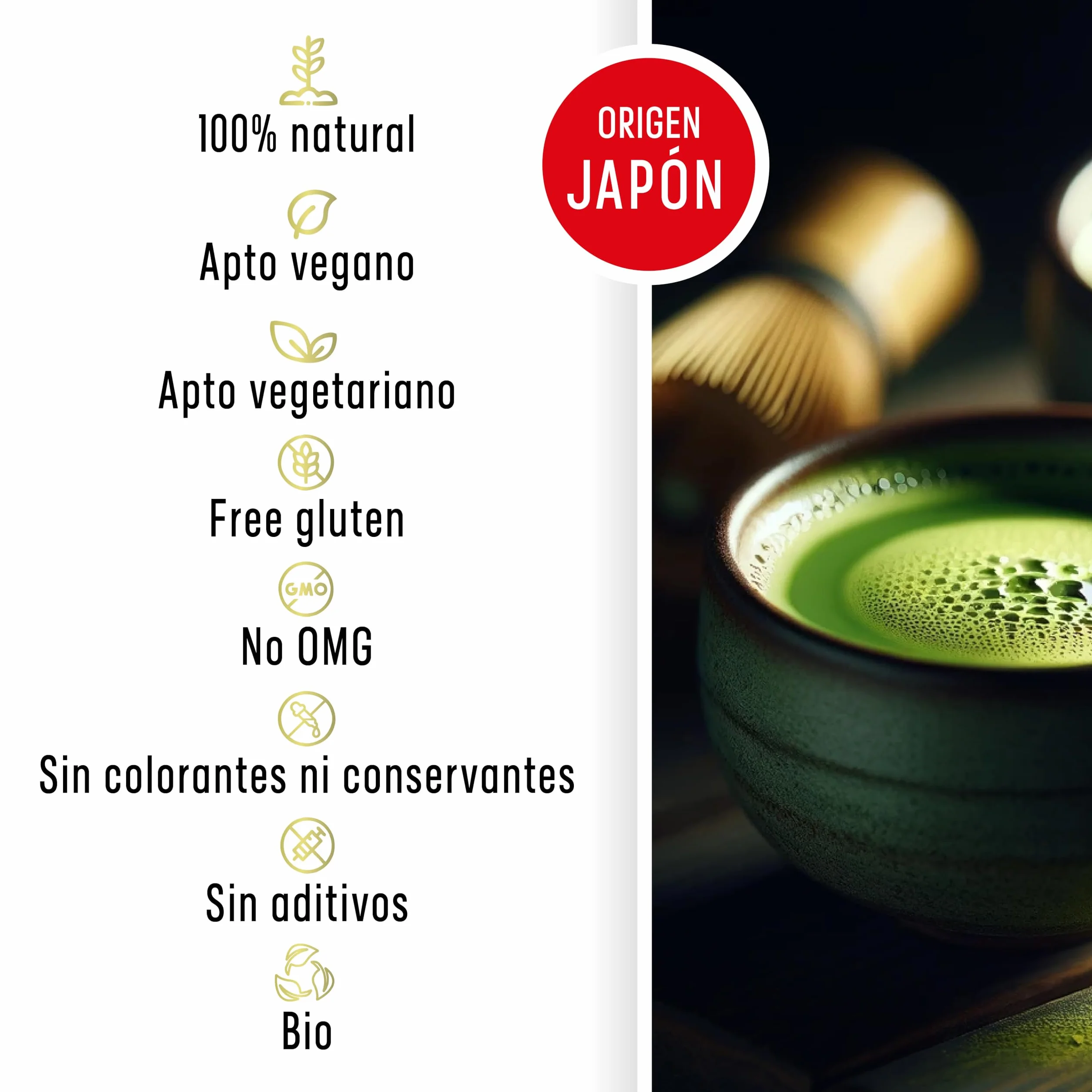 Té Matcha BIO Japonés [Certificado] Grado CEREMONIAL. 100% Natural. 100Gr De Té Verde Matcha Reductor, Potente Détox Y Antioxidante. Puro Matcha Orgánico De Cultivo. (100g)