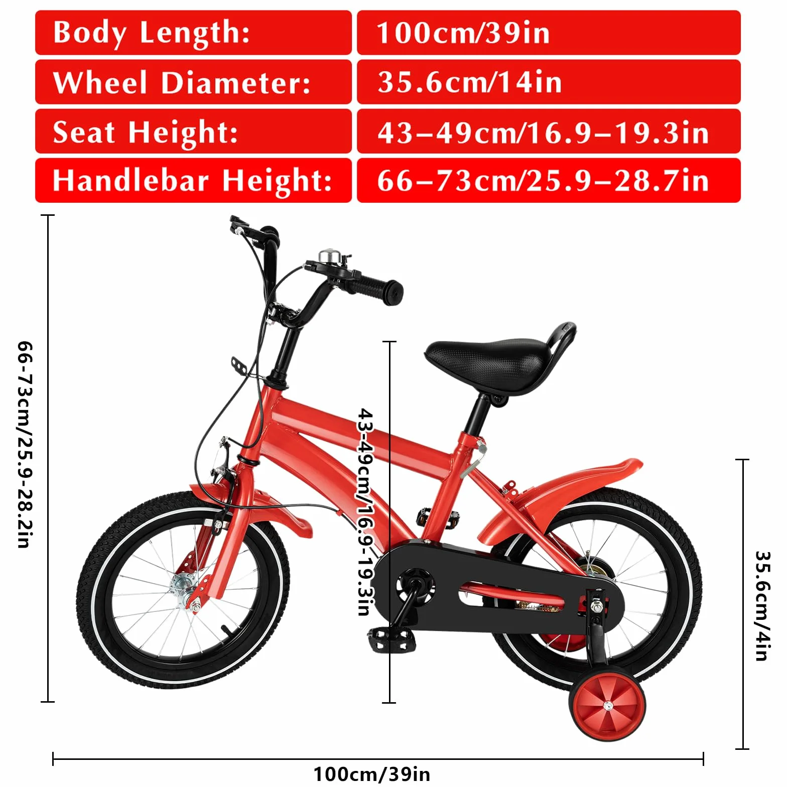 Bicicleta infantil 14 pulgadas para niños 3-7 años