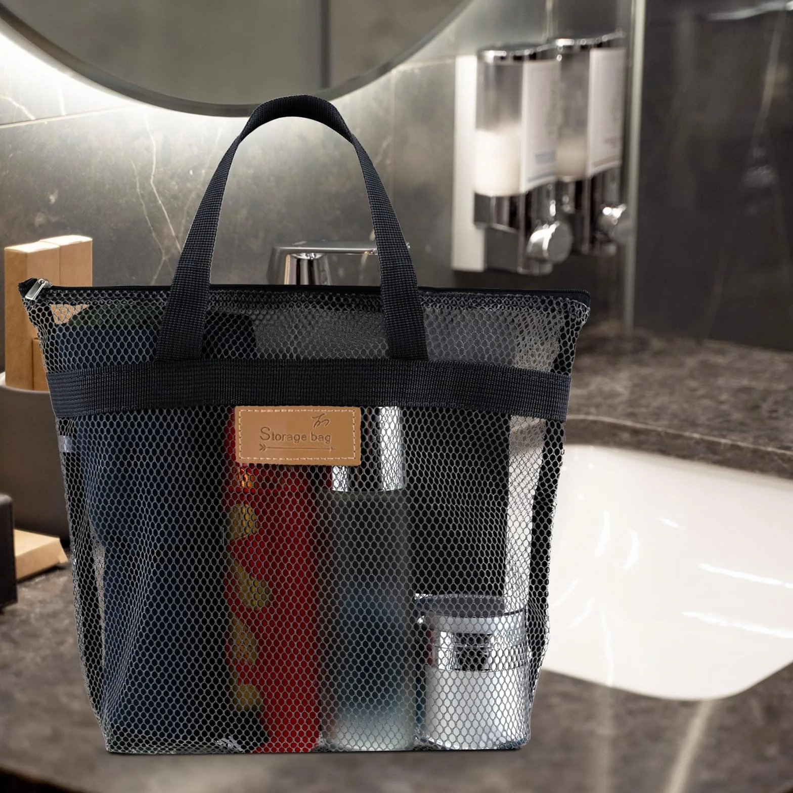 Molain Bolsa de ducha de malla portátil gran capacidad para viajes gimnasio natación playa