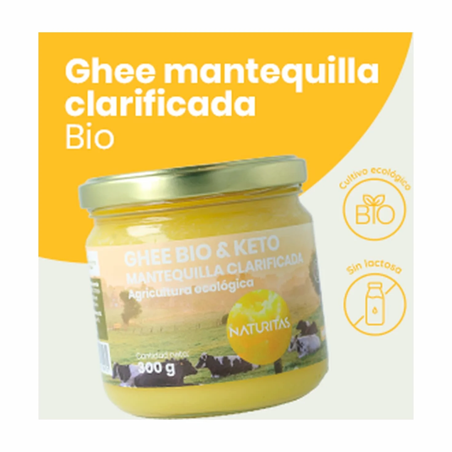 Ghee mantequilla clarificada BIO | 300 g | Naturitas Essentials | Sin lactosa ni caseína | Mantequilla keto | Salsas