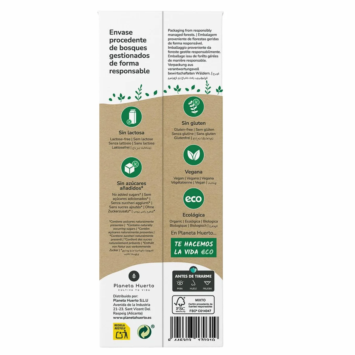 PLANETA HUERTO | Pack 6x Bebida de Almendra Ecológica 1L, 100% Vegetal, Sin Lactosa, Con Grasas Saludables, Fuente de Fibra - Bebida de Avena Ideal para Veganos, Desayunos, Batidos y Cocina Natural