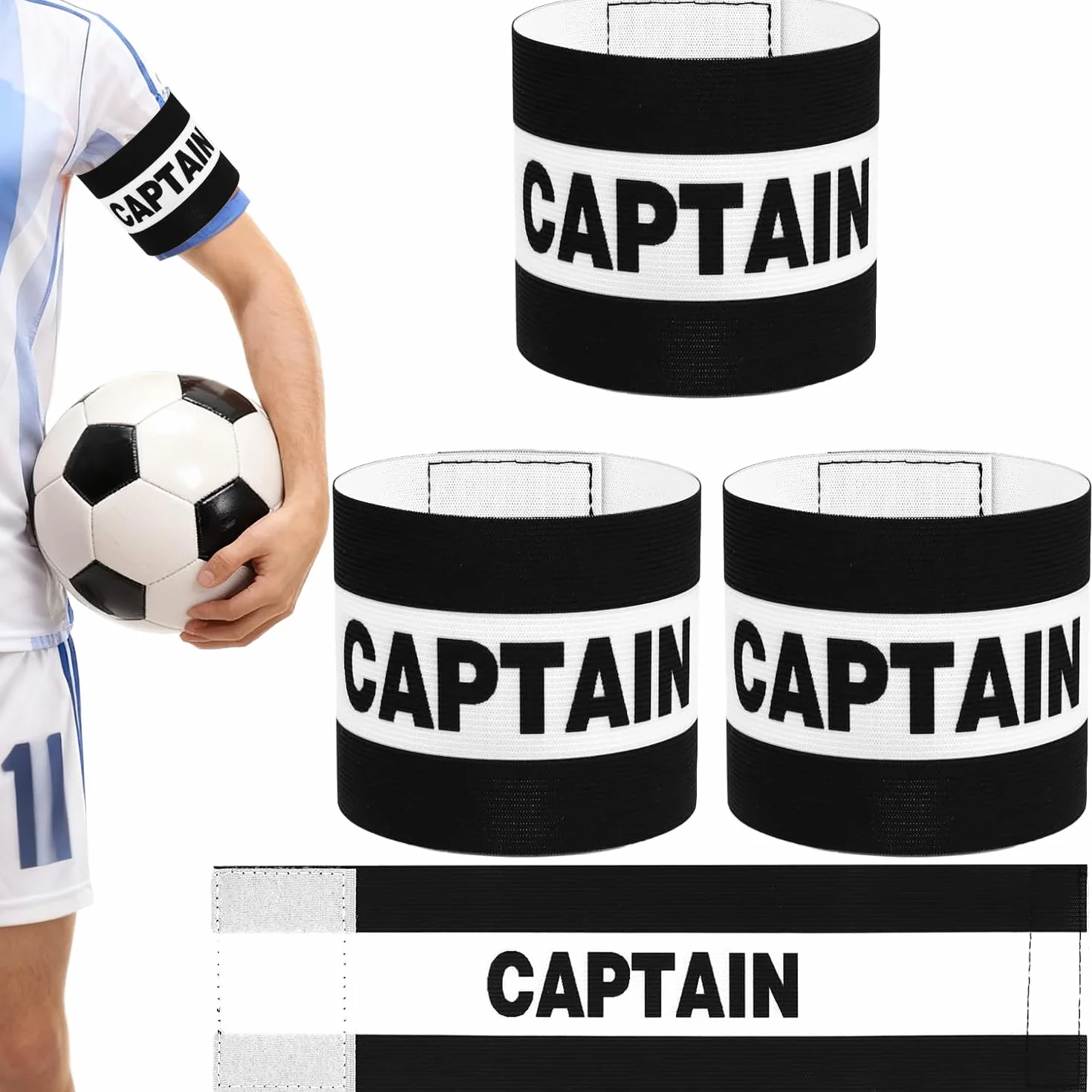 Brazaletes de capitán de fútbol ajustables elásticos ancho 8 cm transpirable paquete 3