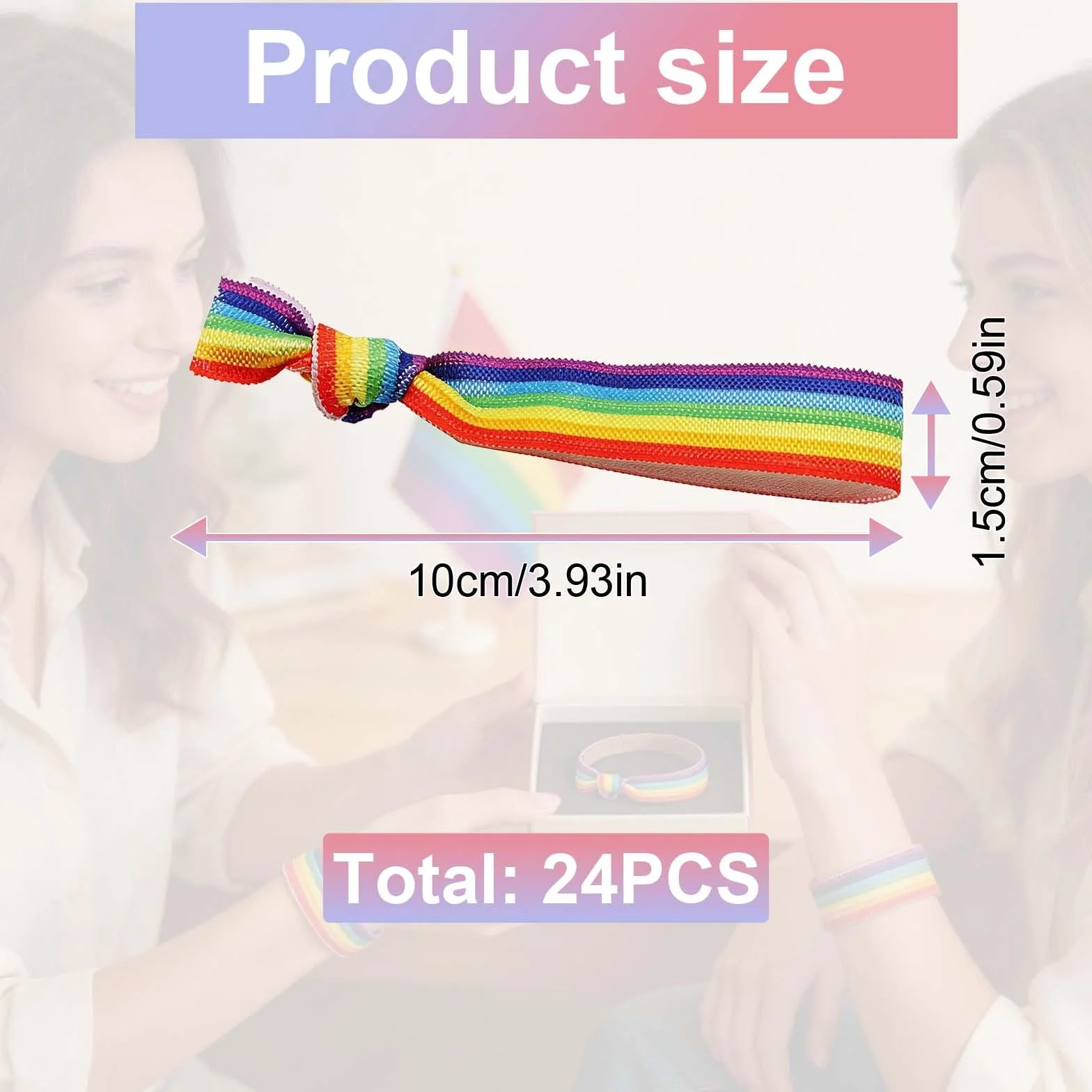 Pulsera de Orgullo Gay LGBTQ+ – 24 Pulseras Elásticas Arcoíris, 1.5 cm x 10 cm