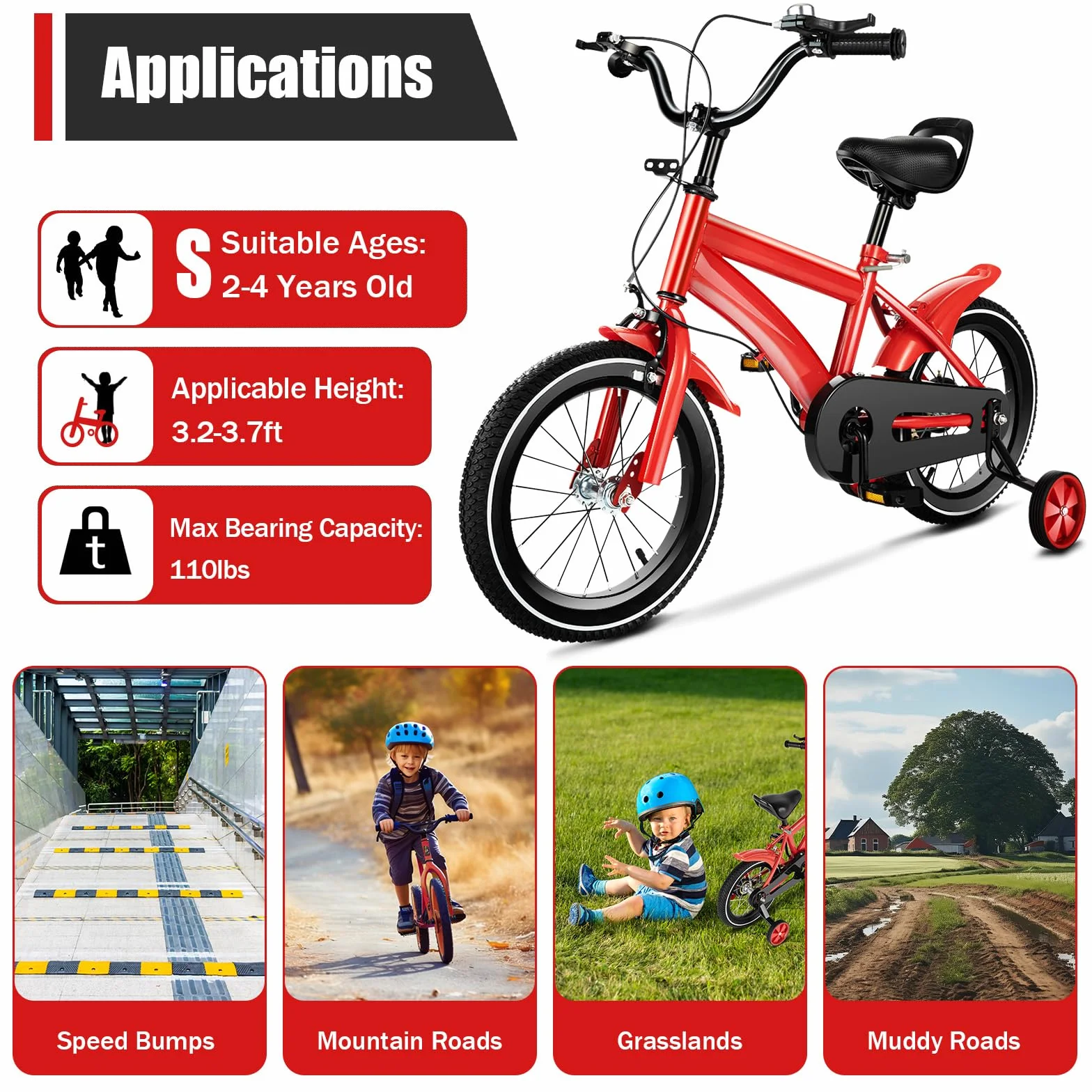 Bicicleta infantil 14 pulgadas para niños 3-7 años