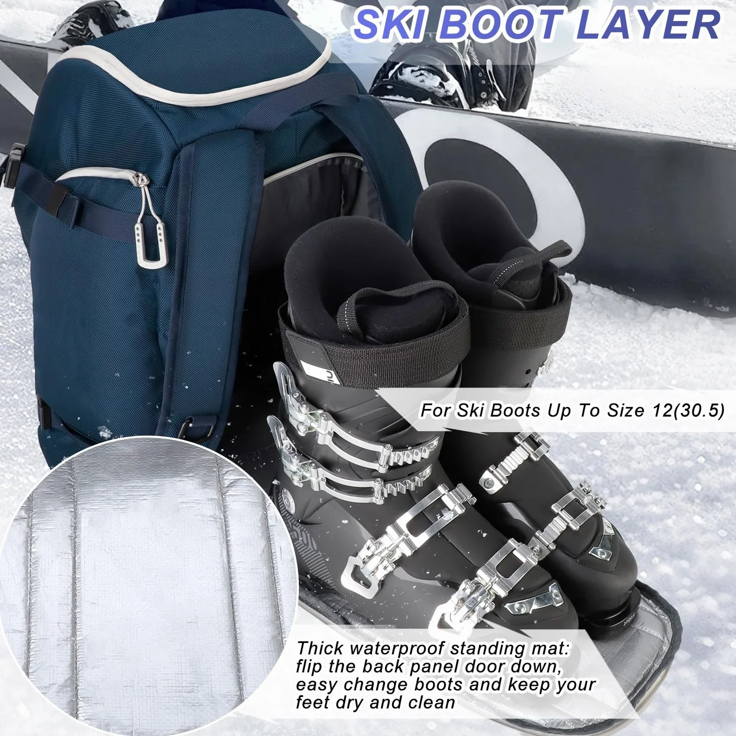 Mochila para Botas de Esquí 50L Impermeable Ligera con Compartimento para Casco