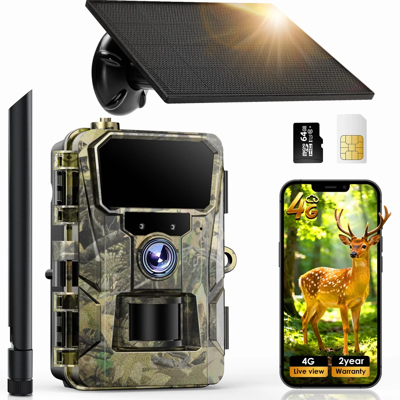 iZEEKER 2 en 1 Solar Cámara de Caza 4G LTE 48MP HD Nocturna con App, Batería 5200mAh, IP66 Impermeable