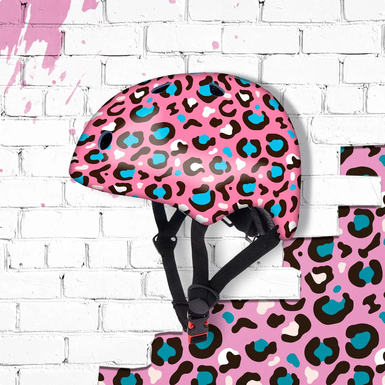 DEQUBE Casco Infantil Ajustable 50-54cm Leopardo Rosa para niños y niñas 2-7 años