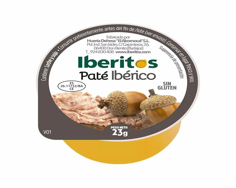 Iberitos Paté Ibérico Monodosis 18x23g | Paté Ibérico Individual para Desayunos y Aperitivos | Formato Hostelería Bar Cafetería Catering