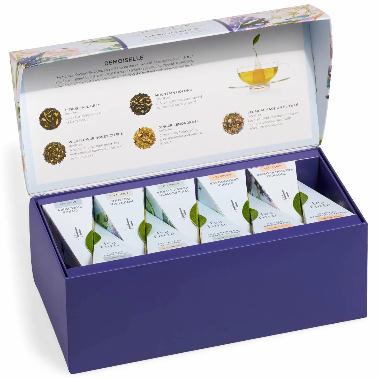 Tea Forte Demoiselle Premium Tea Gift Set, 20 Unidades, Muestras de Té Envueltas Individualmente, Bolsas Infusoras Piramidales