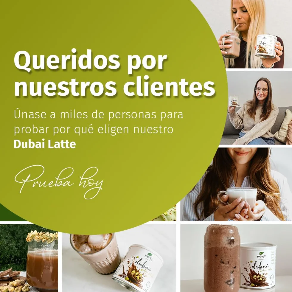 Nature's Finest Dubai Latte Mix con Pistacho, Cacao, Inulina y Clorella, 125 g - Bebida Vegana sin Azúcar Añadido - Apoyo Digestivo y Detox Natural - Bajo en Calorías, Apto para Dietas Keto y Low Carb