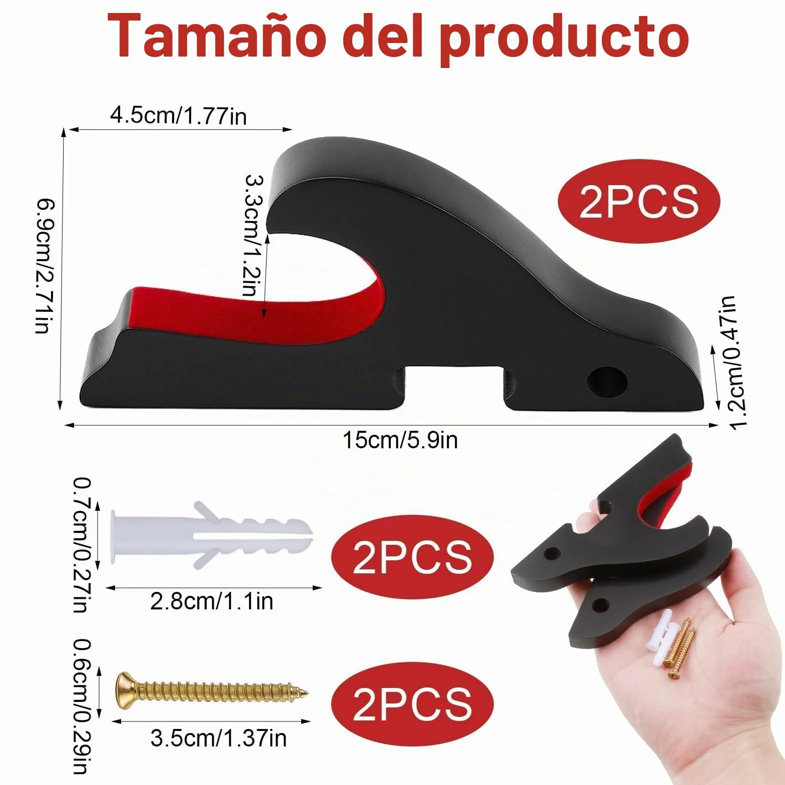 Soporte Katana Pared Negro con Acolchado de Terciopelo Exhibición Espada Samurái Gancho