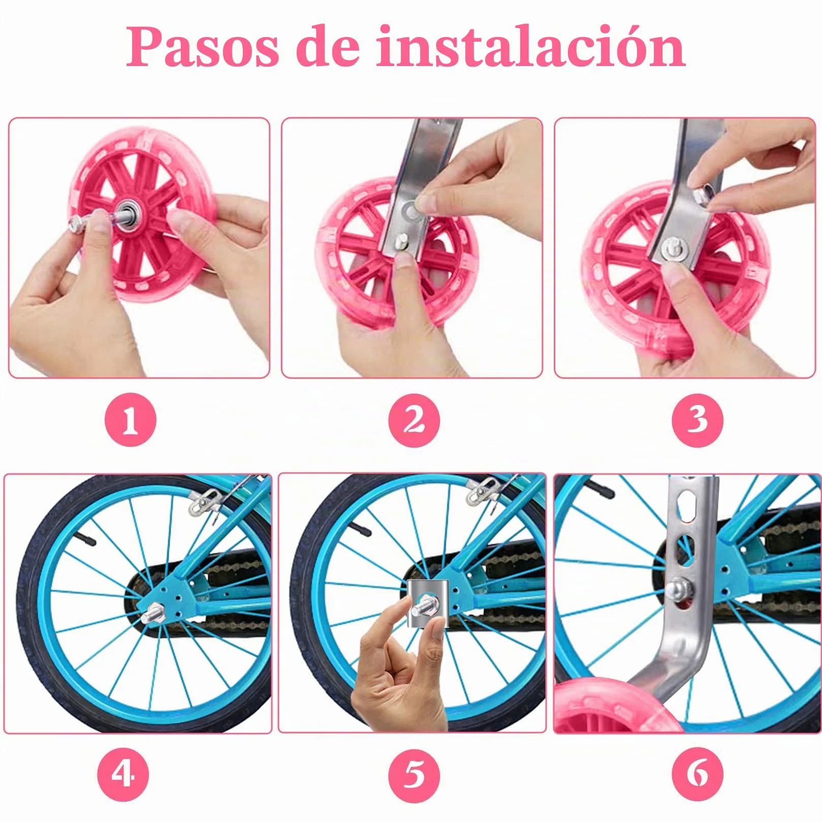 Ruedines de apoyo universales para bicicleta infantil 12-20 pulgadas rosa