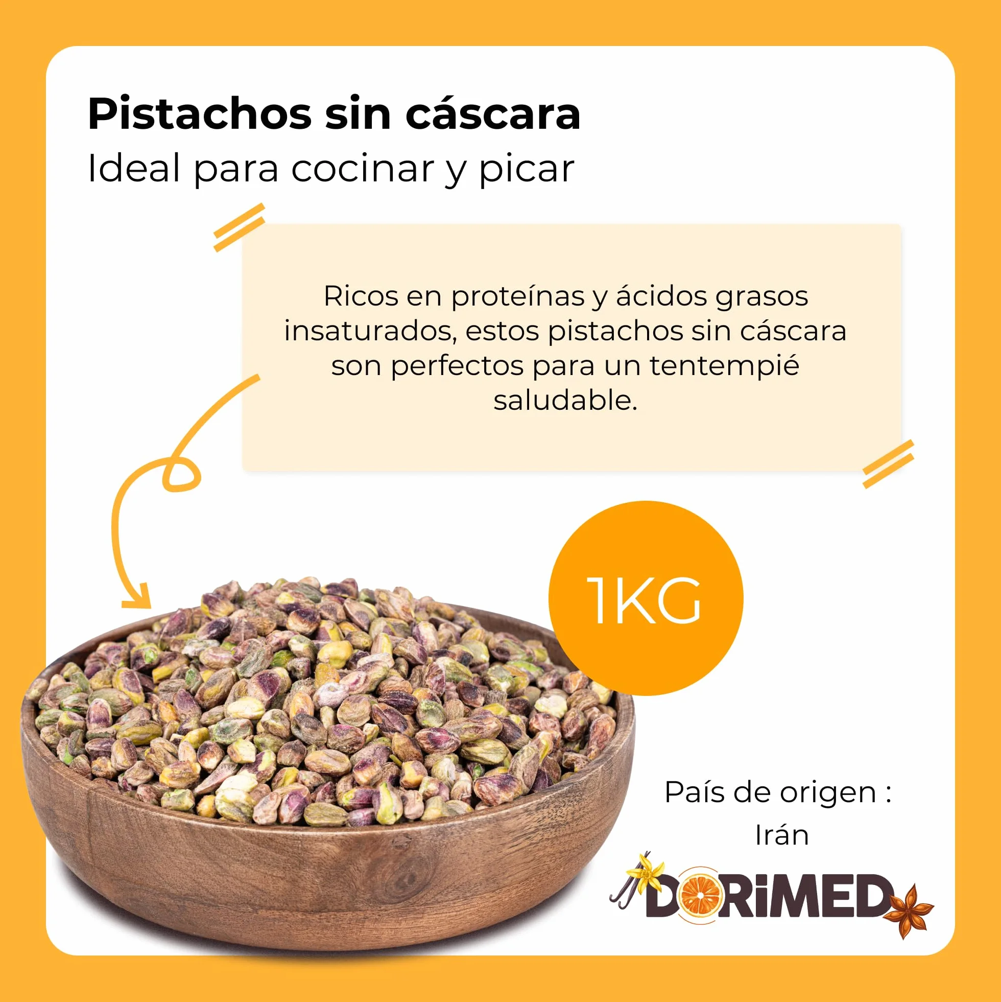 Pistachos, sin cáscara 1 Kg, naturales, sin sal, sin OGM, sin conservantes, ideales para recetas.