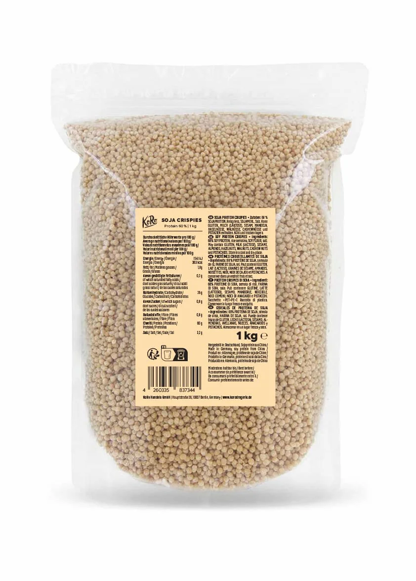 KoRo - Bolitas proteicas de soja 1 kg. Cereales fitness saludables con un 60 % de proteína vegana..