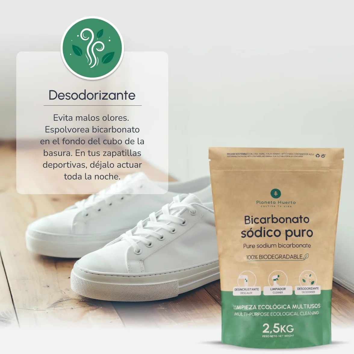 PLANETA HUERTO | Bicarbonato Sódico 1 kg - Multiusos, Hipoalergénico y Ecológico para Limpieza, Cocina y Más