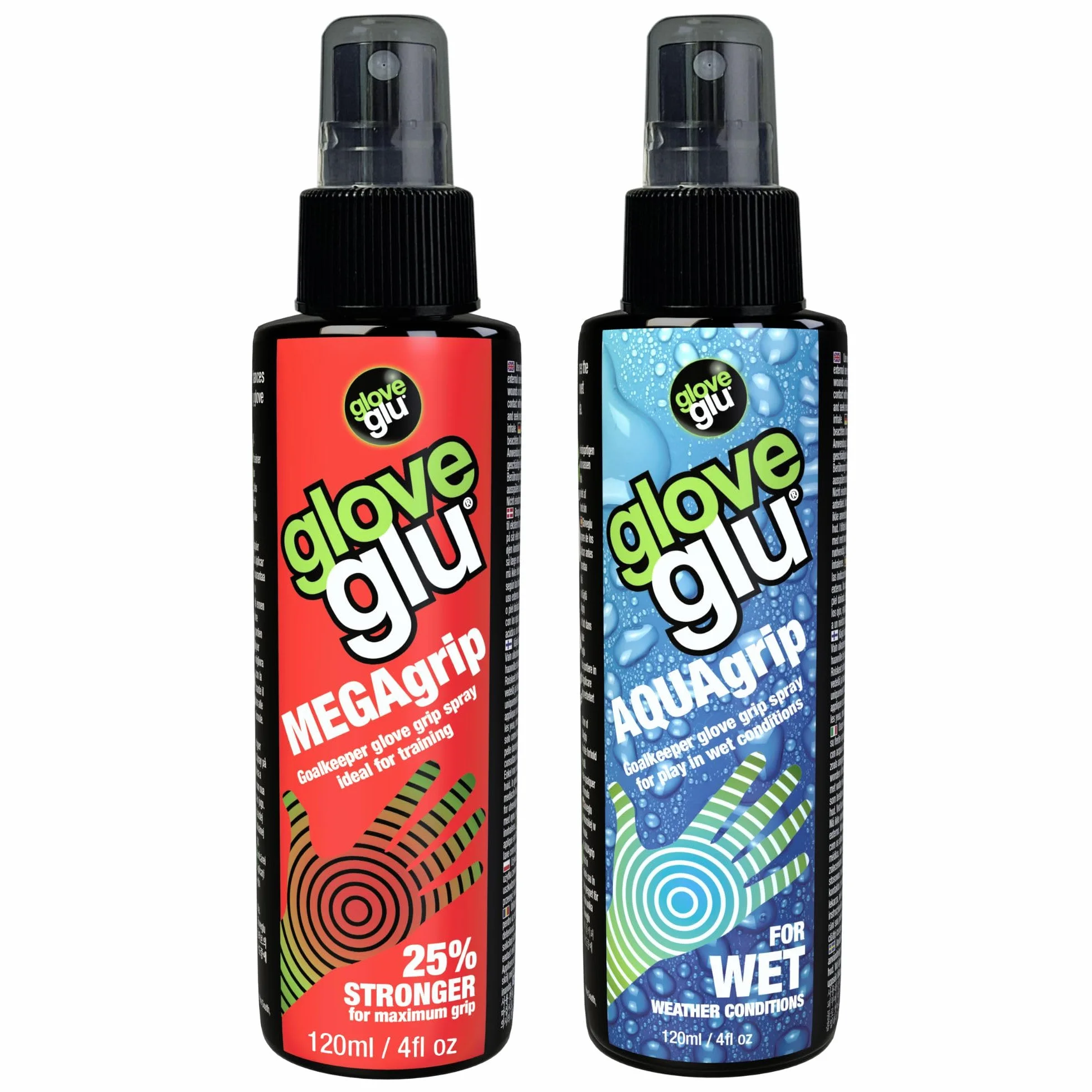 Gloveglu Mega + Aqua Bundle Bag Megagrip Aquagrip 120 ml Mejora el Agarre del Guante de Portero, Negro
