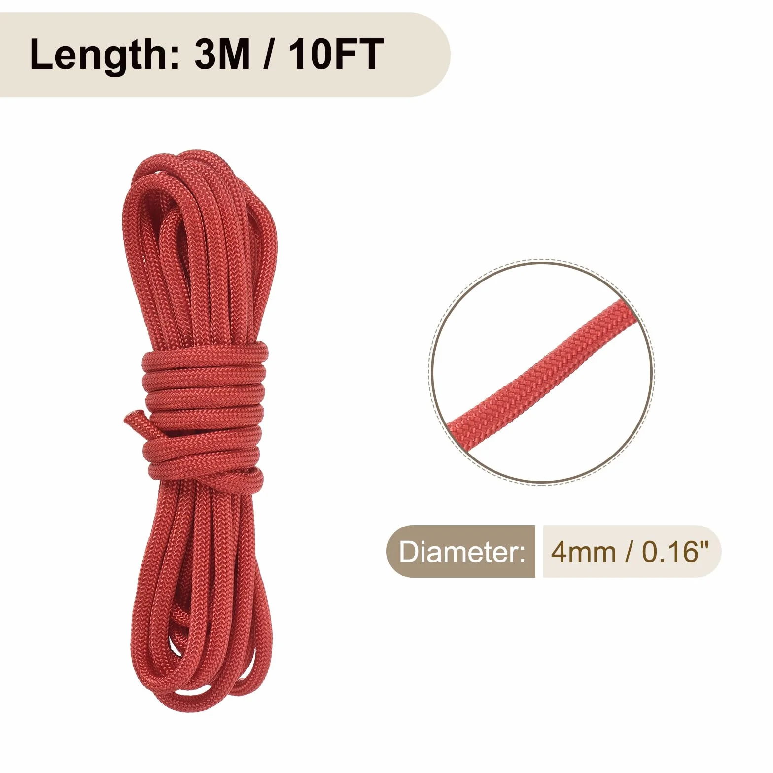 Cuerda de Paracaídas 3 m 4mm Nylon 7 Hebras Rojo